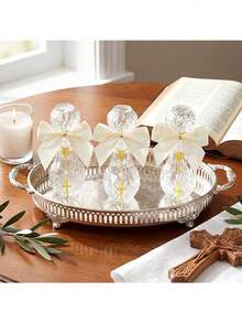 12 chai nước thánh dùng cho lễ rửa tội, quà tặng khách mời trong lễ rửa tội Công giáo, chai thủy tinh rỗng 50ml trang trí hình thánh giá và hoa hồng, thích hợp cho lễ rước lễ, đám cưới tại nhà thờ (Màu trắng trang nhã) - Nhiều màu - Xem 3
