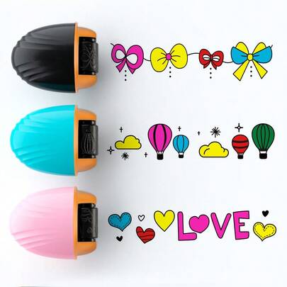 1pc Graffiti Roller Stamp, Versatile Decorative Scrapbooking Stamp With Variety Of Styles Like Balloon, Heart, Bow - 3 Colorful Options, Comes With Colored Pens, Children's Journaling & Craft Tool