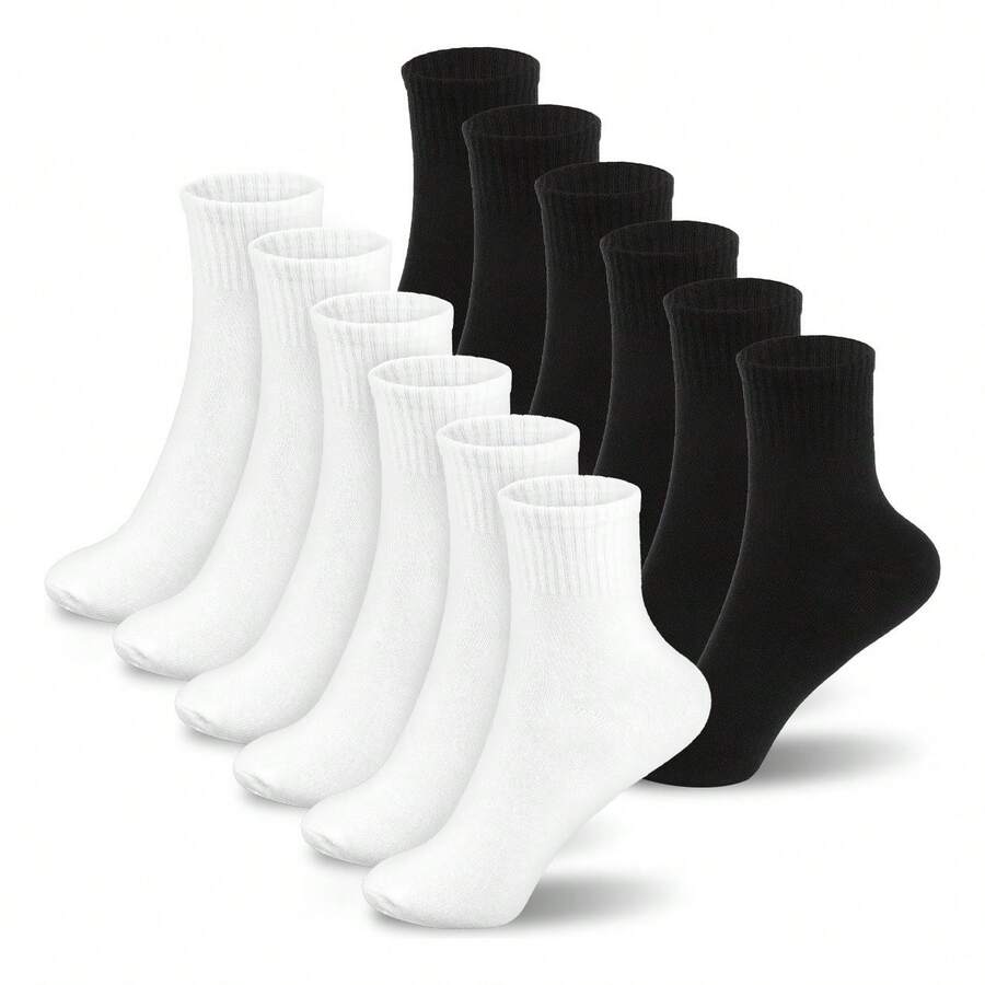 Tendencia6 Pares Calceta Deportiva Unisex Calcetin Largo Algodon GymCalidad premium - Blanco y Negro - Ver 1