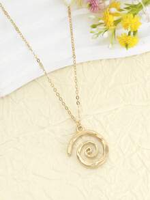 1pc Summer Beach Vacation Minimalist Geometric Swirl & Spiral Pendant Necklace, Suitable For Daily Wear - one-size - View 3