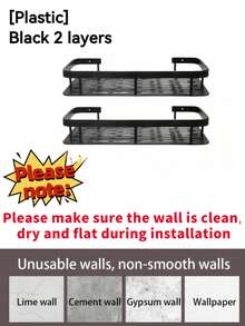 1pc Black Bathroom Shelf, Large Capacity Wall-Mounted, No Drilling Required, Wall-Mounted Shower Shampoo Rack, Bathroom Towel Rack, Wall-Mounted Rectangular Bracket, Adhesive Bathroom Shower Rack, Suitable For Bathroom And Kitchen Bathroom Accessories Bathroom Tools Bathroom Accessories - Rectangular Rack - View 14