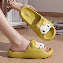 SANRIO Cute Kitty Flat Slippers, Women's EVA Funny Slides, Bathroom, Beach, Summer Vacation Cat One-Strap Sandals - Custard - View 6