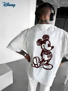 [Disney Authorization]Disney Mickey Mouse T-Shirt Made Of 100% Cotton, Men's Summer Clothes, Unisex T-Shirt, Graphic Tees Men, 220g Pure Cotton Disney Printed Round Neck Short Sleeved T-Shirt, Disney Shirt, Streetwear,Y2k Clothes, Couple Outfit, Suitable For Gatherings, Daily Wear, And Vacations, Perfect Gift - White - View 3