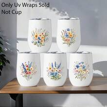 40张野花防水转印贴纸，适用于Libby玻璃杯，水彩花卉包装，DIY剪贴簿贴纸，可用于贺卡、礼品包装和家居装饰，一次性纸质转印贴纸，24x11厘米，非常适合工艺品和家具制作，测量用途 - 彩色 - 查看 4