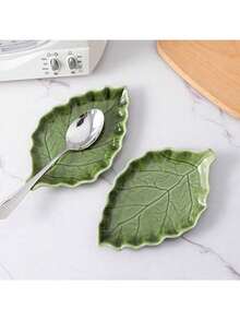 Reposadera de cerámica con hoja verde - Decoración de granja linda para la cocina en la estufa y el mostrador - Multicolor - Ver 9