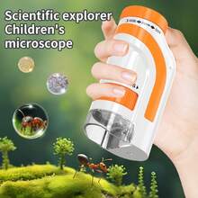 Children's Portable Microscope, 50x-300x Zoom Handheld Microscope, Suitable For Both Children And Adults, Mini Handheld Pocket Digital Microscope With LED Light, Made Of ABS Material, As A Gift For Children's Birthdays And Back To School Season (Battery Not Included) - Orange - View 3