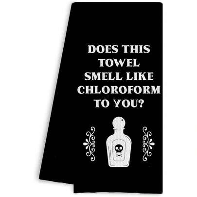 1pc Humorous Gothic Skull & Bottle Design Towel, Super Absorbent Kitchen Dish Cloth, Utensil Drying Rag, Cleaning Cloth, Soft & Durable Material, Machine Washable, Multifunctional Holiday Decor, Birthday Gift, Gift For Family & Friends, Suitable For Cooking, Baking, Cleaning, Bathroom, Tabletop Decor - Perfect Home Decor Choice