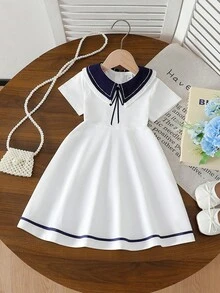 Summer Girls White Princess Dress, New Arrival School Style - White - View 1