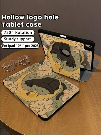 A Rotating, Leak-Proof, Three-Fold Flat Protective Cover With A Star And Moon Cartoon Kitten Pattern, Compatible With The 10th/11th Generation And The 11-Inch Pro (2025 Model), Supports Automatic Wake/Sleep Function, And Provides Multi-Angle Support. This Protective Cover Is Ideal As A Ramadan Gift And Is A Non-Magnetic Cover.