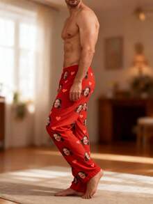Individuelle Foto-Pyjamahose - Personalisierte Haustier-Pyjamahose für Herren und Damen - Paar-Gesicht-Pyjama Geschenk für Ehemann. Perfektes Geschenk für Ehemann/Ehefrau zur Hochzeit - Rot - Übersicht 3