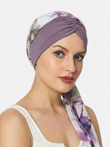 1件装女士时尚印花头巾帽，带围巾，适合日常使用 - 多色 - 查看 11