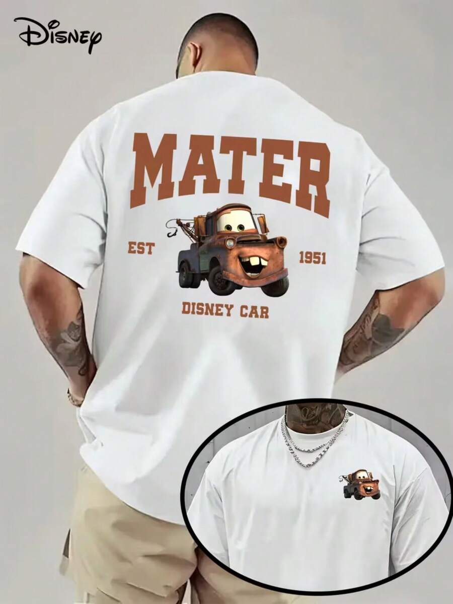 1 Piece Of Genuine Authorization, Disney Car Movie Trailer Cereal Short Sleeves, Adult Men's Casual Shirts, Short-Sleeved Loose Breathable Round Neck T-Shirts In Summer. - trắng - Xem 1
