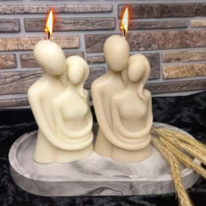 1pc Valentine's Day Couple Embracing Human Statue Silicone Mold, DIY Candle Wax Plaster Decor Mold
