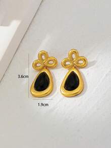 1对女士复古优雅中国结水滴耳环，黑色高端优雅独特精致简约耳环 - 黑色 - 查看 4