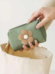 1个五瓣花旅行化妆包 - 拉链式小巧化妆品收纳包，轻便便携棕色花朵拉链零钱包，可爱花朵配饰，小巧药盒和急救包，多功能布艺小药袋，适合存放口红、手机、硬币、数据线和各种必需品，非常适合旅行和日常使用，情人节礼物，斋月礼物 - 彩色 - 查看 7