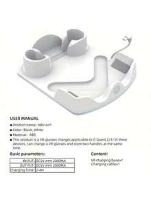 Estación de carga para Quest 2/3/3S VR - Soporte de carga rápida con soporte para controlador, luz LED y puerto USB (Blanco) - Blanco - Ver 2