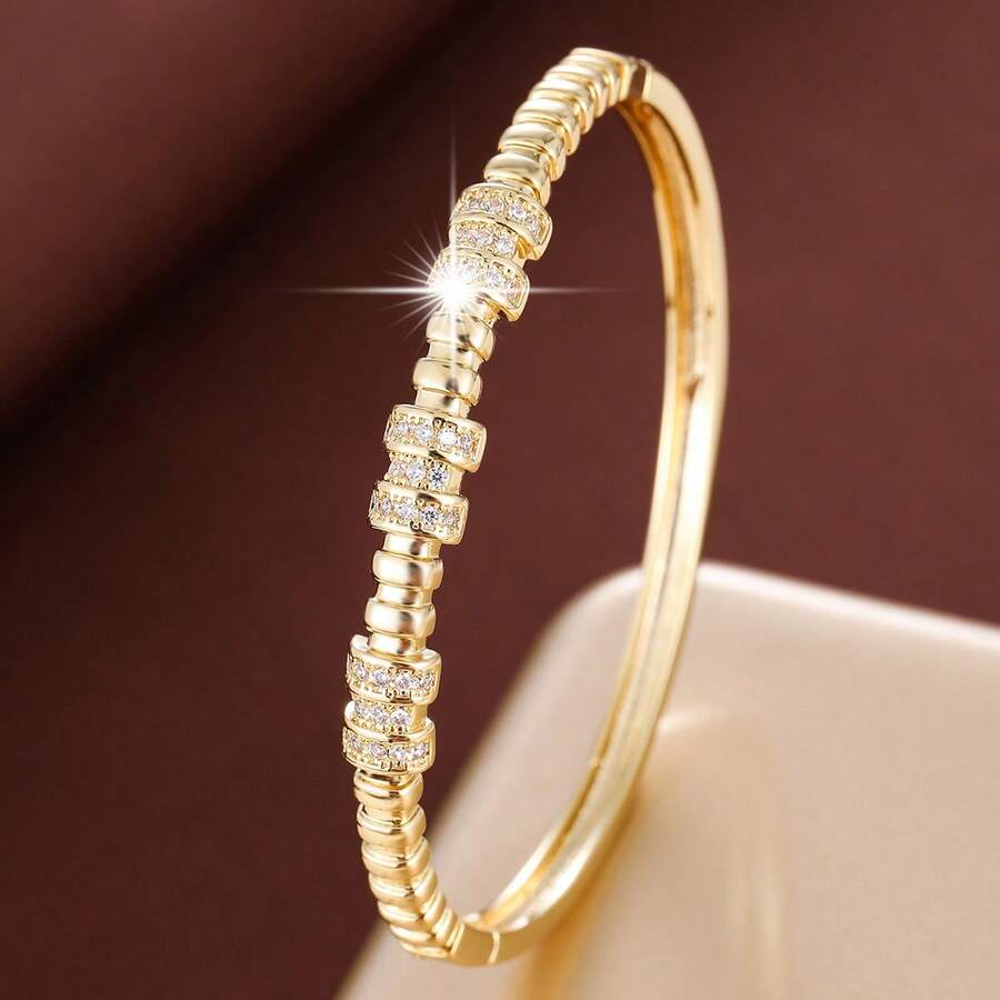 1pc Minimalist Geometric Spiral Design Zirconia Inlaid Women Bracelet - Multicolor - View 1