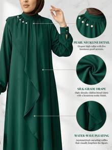 Fashion Retro Solid Green Traditional Arabic Loose Robe Dress, Modest Spring - Green - View 4
