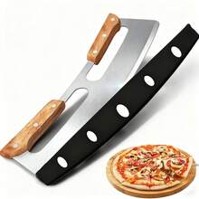 1 pieza Cortador de pizza de 14 pulgadas de acero inoxidable con hoja de cuchilla y mango de madera - Rueda rebanadora de pizza grande - Fácil de usar y limpiar - Corta la pizza sin esfuerzo - color madera - Ver 7