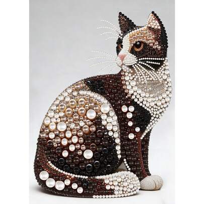 1pc 5D DIY Pearl Diamond Painting Kit, Size 30x40cm, Featuring A Pearl Cat Design, Creative Decorative Painting, Handmade Pearl Mosaic Art. Includes Adhesive Pearls, Suitable For Home Decor, DIY Enthusiasts, And Gifts For Friends And Holidays. Frameless