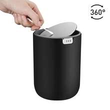 Mini Desk Trash Can With Swing-Top Lid 0.4 Gallon Small Table Round Wastebasket For Office, Home, Car (Black) - 黑色15升 - 查看 9