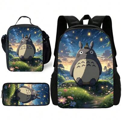Mochila escolar para niños con bolsas para el almuerzo, bolsas para lápices, lindas para películas populares, mochilas escolares de Anime-Totoros para niños y niñas, el mejor regalo ATWD
