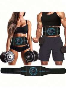 Abdominal Muscle Stimulator, Abdominal Muscle Trainer, Abdominal Shaping Belt, Home/Office Fitness Equipment, Unisex, Blue - Black - View 7