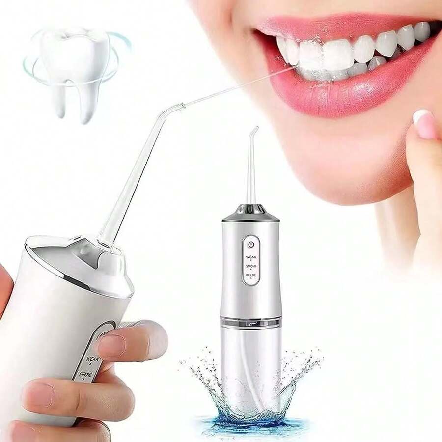 Irrigador Dental Oral Recarregavél 220ml Original BRASWEI Higiene Limpeza Bucal Portátil Limpador de Dente - Branco - Visão 1