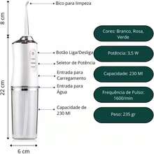 Irrigador Dental Oral Recarregavél 220ml Original BRASWEI Higiene Limpeza Bucal Portátil Limpador de Dente - Branco - Visão 8