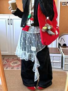 1pc Y2K Style Irregular Star Mesh Lace Waist Skirt Apron, Layerable Ruffle Hem Midi Skirt, Suitable For Photo Shoot, Cosplay, Daily Wear, Party, Music Festival, Fashion Accessory For Girls - Multicolor - View 12