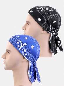 2pcs Men's Elastic Pirate Hat With Cashew Flower Pattern, Transformable Hair Wrap/Headband Suitable For Daily Use,Summer,Beach,Holiday - Multicolor - View 7
