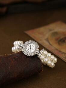 1pc Fashion Casual Youth Quartz Watch, Gold Bangle Style Dial, Suitable For Daily Matching, Ideal Student Back-To-School/Graduation Gift - White - View 4