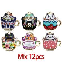 12/20pcs Coffee Charms Artistic Coffee Cup Pendants Beads Bean Charm Alloy Tea Cup Cat Series Pendant Jewelry Making DIY Keychain Earrings Pendant For Jewelry Making Bracelets Necklace - Multicolor - View 10