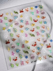 Cute Cartoon Marine Life Nail Stickers, Adorable Octopus Crab Starfish Decals, Journaling & Stationery DIY Supplies - KT009 - View 6