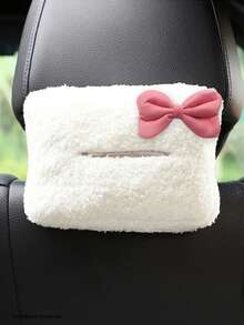 1 pieza Cubierta de caja de pañuelos para coche, decoración de lazo de peluche, soporte de pañuelos para visera del coche, dispensador de papel de pañuelos para coche de gran capacidad - A - Ver 1