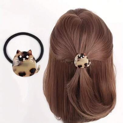 1PC Cute Cat Face Hair Scrunchie, Acetate Fiber Elastic Ponytail Holder, Lightweight Soft Hair Accessory For Daily Styling & Theme Party, Minimalist Style For Fashion Lovers