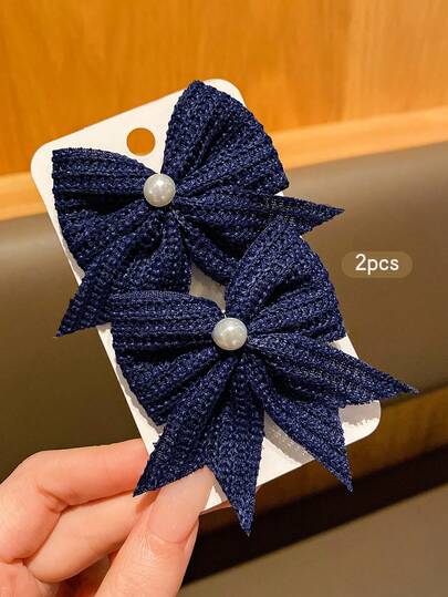 2 piezas Pasadores de pelo con lazo azul, accesorios de moda coreana de estilo dulce para uso diario