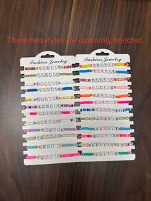 12pcs Colorful Letter Soft Clay Cute Girly Beaded Friendship Bracelet Set, Versatile, Random Colors, Suitable For Girls Daily Wear Or Gift To Best Friends - Multicolor - View 3