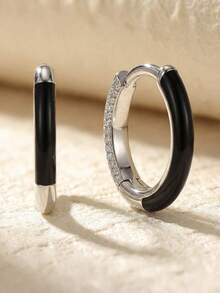 一对S925纯银闪亮锆石耳环，优雅精致，高端珠宝礼品，适合女士日常佩戴 - 銀色 - 查看 5