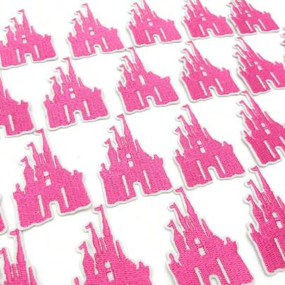 10pcs Pink Castle Embroidered Patches, Durable Iron-On DIY Decor For Clothes, Shoes, Hats, Bags