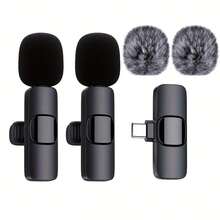 Wireless Clip-On Microphone, This Wireless Clip-On Microphone System Features One-Key Recording, Clip Design, USB Type-C Interface, Omnidirectional Polar Pattern, Suitable For Live Streaming, USB Rechargeable Lithium Polymer Battery, Plug And Play Compatibility, Wireless Lavalier Microphone With Windscreen Fur, Suitable For Smartphones, Laptops - Black - View 11