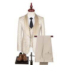 3 Piece Men's Tuxedo Suit For Wedding Prom Suits Slim Embroidered Paisley Blazer Jacket Vest Pants Set For Party,Dinner,Business,Festivals - Rượu sâm banh - Xem 4
