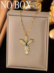 1pc Wing Pendant Necklace, Fashionable Creative Design, Minimalist Style Suitable For Daily Wear And Vacation (OPP Bag Packaging) - Green - View 5