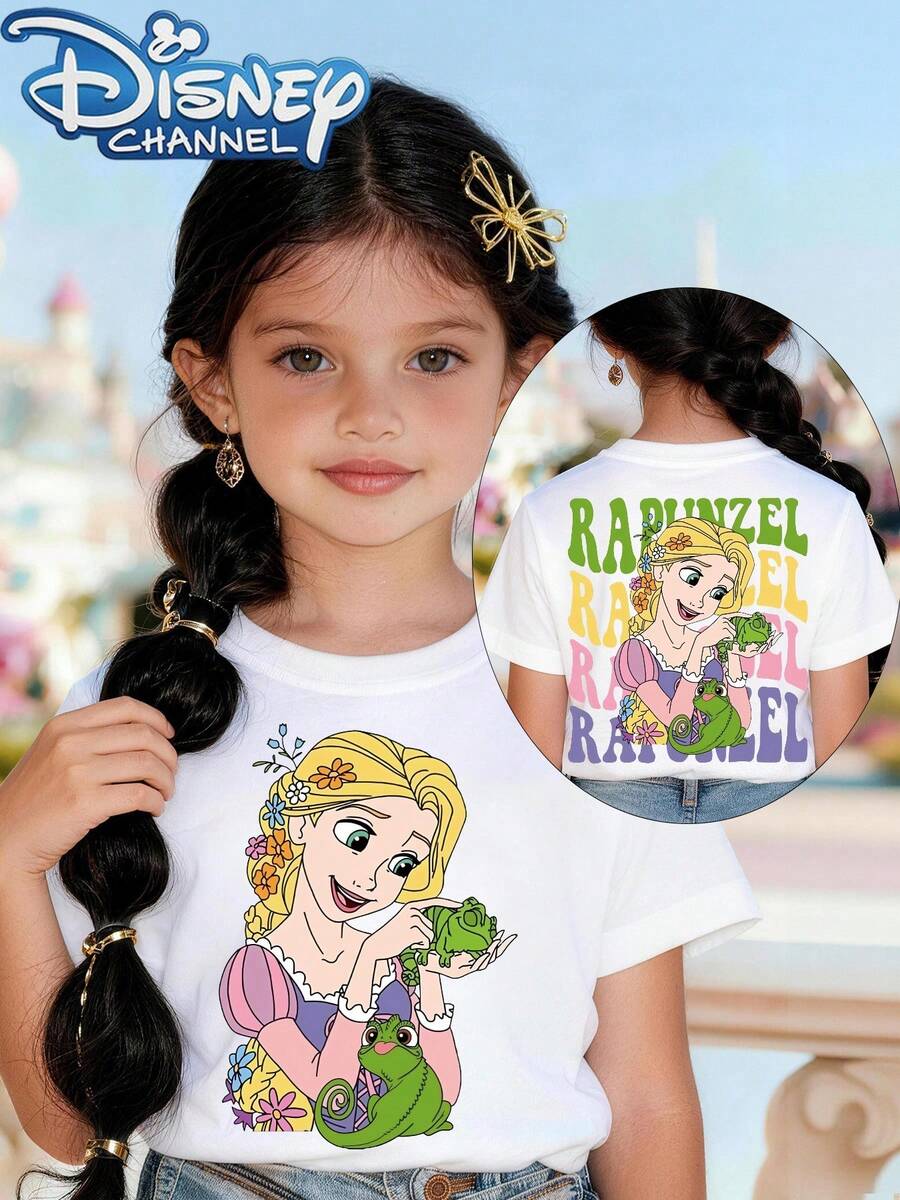 Rapunzel con rana verde The Disney pattern printed fashionable round neck T-shirt is made of 100% pure cotton making it an ideal choice for daily wear vacation and leisure outdoor exploration school life and shopping trips It is a must-have item for summer It is also an excellent gift for the same boy and girl Every child deserves a dissney tshirt - Blanco - Ver 1