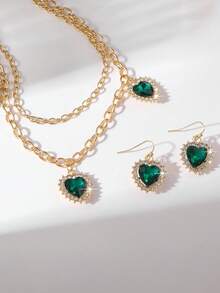 欧美新款水晶心形吊坠项链耳环首饰套装 - 愛心 - 查看 4