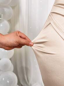 AIJ Amarilo Sexy Elegant Ruffle Off-Shoulder Fitted Mini Dress With Lily Flower Trim, For Valentine's Day Summer - Apricot - View 7