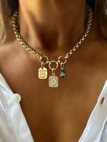 1PC Gold A-Z Letter Necklace, Paired With A Lightning Pendant And Letter Chain, Stainless Steel Chain,For Work, Daily Life, Parties, Banquets, And Dance Party Decor,For Women's Exquisite Holiday Party Gifts - Yellow Gold - View 27