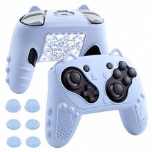 适用于Switch 2 Pro手柄的6色新款防滑可爱猫咪硅胶手柄套，包含6个摇杆帽和1张贴纸 - 彩色 - 查看 10