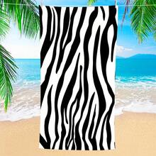 1pc Ultra Soft & Absorbent Microfiber Beach Towel, With Fashionable Zebra Print - Large Rectangular Bath Towel, Suitable For Beach, Pool Or Spa, 260 GSM, Black & White Animal Pattern, Lightweight & Durable Polyester Material - A - View 2