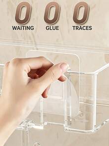 No-Drill Acrylic Bathroom Shelf With Hooks – Wall-Mounted Transparent Storage Rack For Toiletries, Ideal For Bathroom And Vanity Organization - Multicolor - View 3